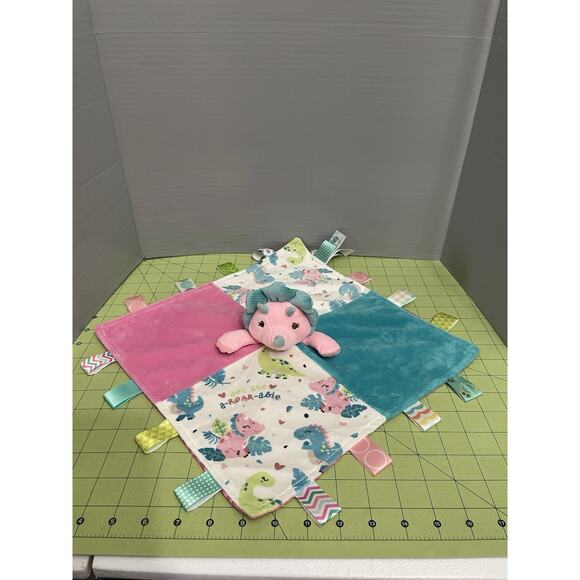 Mary Meyer Taggies Dinosaur Lovey Security Blanket Pink Blue Satan Back - Picture 2 of 12